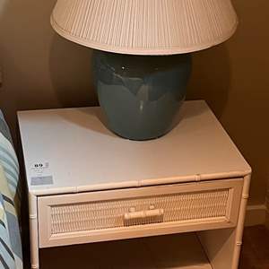 Lot # - 89  Stanley Furniture Wicker Nightstand with Lamp 