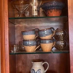 Lot # - 124  Ceramic and Barware - Vintage Pitcher, Handcrafted Mugs, Pottery