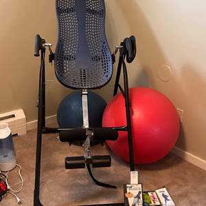 Lot # 127 -  Hang Ups Inversion Table with Exercise Balls and More