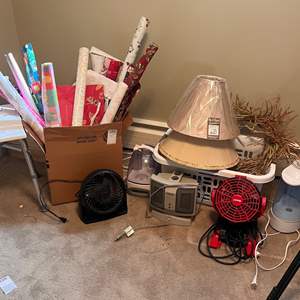 Lot # 128- Lamps, Fans, Humidifier & Gift Wrapping Supplies