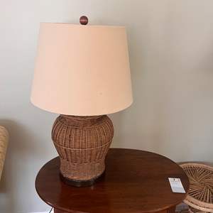 Lot # 8 -  Mid-Century Modern Wicker Lamp & Side Table 