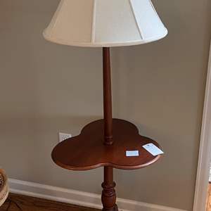 Lot # 9 -  Vintage 1970s Modern Wooden Floor Lamp Side Table