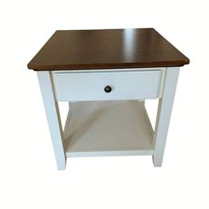 Lot #6 -  Vintage Side Table - White and Brown Wood Finish