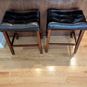 Lot #12 -  Set of Two Bar Stools - Black Upholstered with Wood Frame.