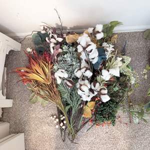 Lot #34 -  Assorted Artificial Flower Lot - Cotton, Eucalyptus, Dried Flowers & Wreath.