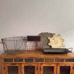 Lot #40 -  Vintage Home Decor Lot - Wire Baskets, Decorative Trays, and Wall Plaques.