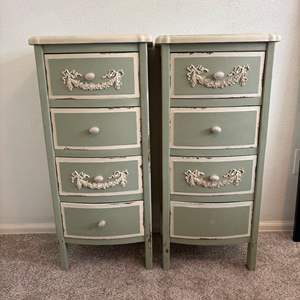 Lot #45 -  Vintage Nightstand Pair - Distressed Green Finish.