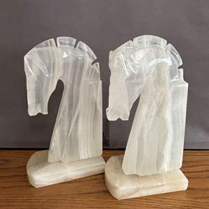 Lot #51 - Pair of Hand-Carved Alabaster Horse Head Bookends