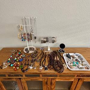 Lot #55 -  Jewelry Lot - Assorted Necklaces, Earrings,Rings, Bracelets & Stands