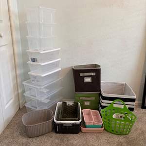 Lot #65 -  IKEA SAMLA Storage Bins, Plastic & Fabric Baskets Lot - Organizing Solution