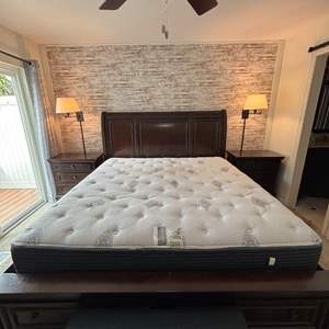 Lot #71 -  King Platform Bed w/ Drawers & Beautyrest Silver Mattress 