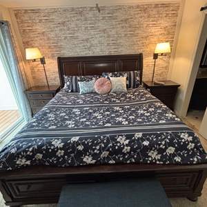 Lot #75 -  Elegant Floral King Bed Set with Decorative Pillows - Complete Bedroom Ensemble