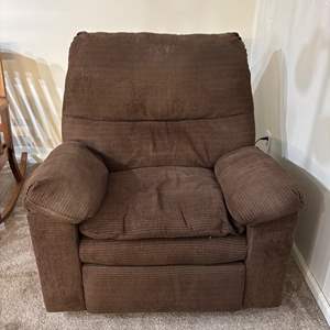 Lot #77 - Ashley Power Recliner/ Rocker Chair - Brown Fabric Upholstery