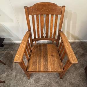 Lot #78 -  Antique Rocking Chair - Mission Style,Tiger Oak Wood, Early 20th Century.