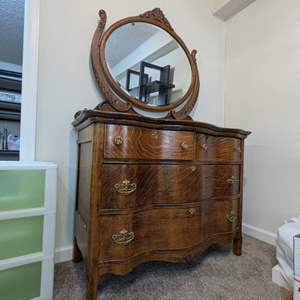 Lot #86 -  Antique Dresser with Mirror - Elegant Wood Design