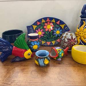 Lot #97 -  Vibrant Mexico Ceramic Decor Lot - Colorful Fish, Vases, and More.