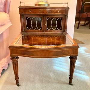 Lot #122 -   Antique Inlaid Mahogany Table with Drawers and Glass Panels