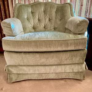 Lot #130 -   Vintage Armchair -Sage Green Velvet Upholstery.