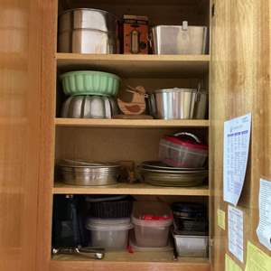 Lot #185 - Large Collection of Baking Pans Vintage Kitchenware Lot - Mirro Cookie Press, Bundt Pans, Mixing Bowls & Wooden Decor.