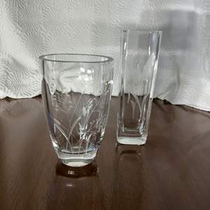 Lot #6 -   Set of Two Etched Glass Vases - Unique Design