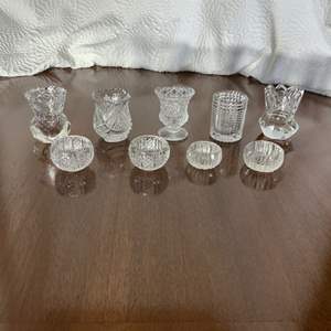 Lot #14 -   Set of Nine Miniature Glass and Crystal Vases and Trinket Holders. Set of Nine Miniature Glass and Crystal Vases and Trinket Holders.