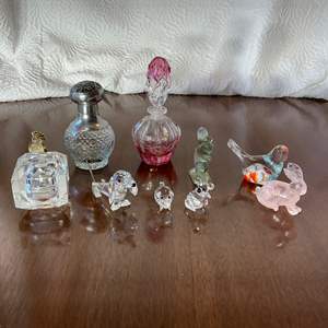 Lot #19 -   Lot of Crystal and Decorative Items - Perfume Bottles, Swarovski Miniatures & Figurines.