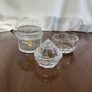 Lot #21 -   Crystal Lot - Two Trinket Dishes and One Waterford Bowl.