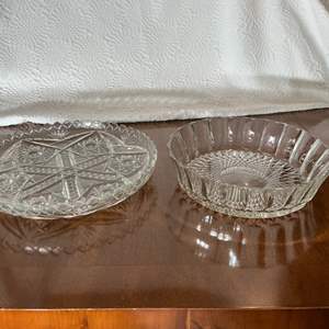 Lot #49 -   Set of Two Vintage Glass Serving Dishes - Large Tray & Bowl.