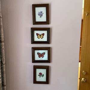 Lot #51 -   Needlepoint Art Lot - Flower and Butterfly Framed Artwork