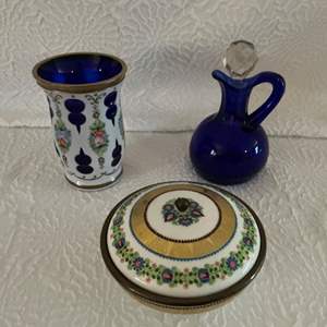 Lot #58 -   Blue Glass and Porcelain Decor Collection 