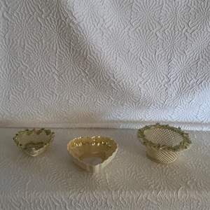 Lot #63 -   Belleek Ireland Porcelain Hand-Formed Baskets Lot - Heart & Round Designs.