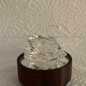 Lot #83 -Swarovski Crystal Swan Figurine on Wooden Base