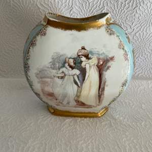 Lot #96 -   Hand Painted Limoges Vase - Decorative Floral and Figurine Design.