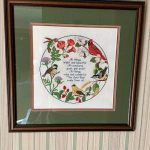 Lot #103 -   Framed Cross Stitch Sampler - 'All Things Bright and Beautiful'.