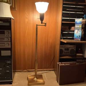 Lot #111 -   Vintage Brass Finish Floor Lamp with Adjustable Arm - 52" Tall.