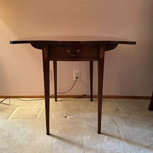 Lot #117 -   Vintage Drop Leaf Table - Elegant Inlaid Medallions.