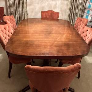 Lot #132 -   Vintage Dining Table with 6 Chairs - Wooden, Mahogany Finish, Elegant Design.