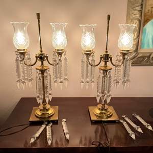 Lot #141 -   Set of Crystal Candelabra Lamps