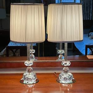 Lot #145 -   Set of Two Crystal Lamps - Elegant Lighting Decor Pair of Crystal Table Lamps