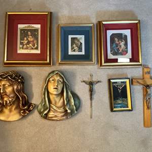 Lot #146 - Religious Art Collection - Framed Prints and Sculptures.