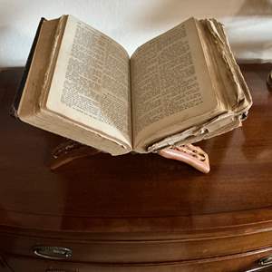 Lot #153 -   Antique Book Lot - Leather-Bound Book with Stand. Antique Book Lot - 19th Century Text and Wooden Book Stand.