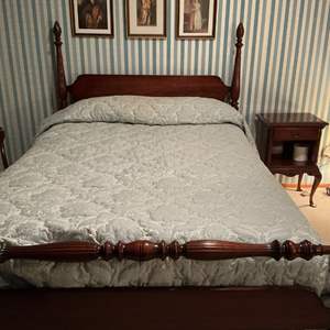 Lot #168 -   Full Size Four Poster Bed with Nightstand - Hand Carved Mahogany.