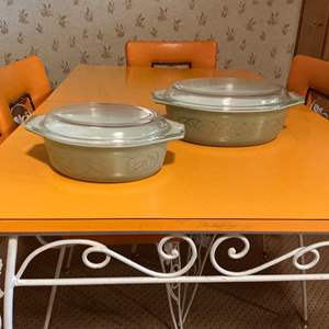 Lot #195 -   Vintage Pyrex Golden Scroll Bakeware Set - Large & Small Casserole Dishes