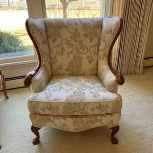 LV- Lot #7 - Vintage 1960s Wingback Chair w/ Butterfly Fabric