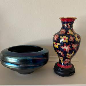 LV- Lot #26 - Raku Pottery Bowl & Chinese Cloisonne Vase