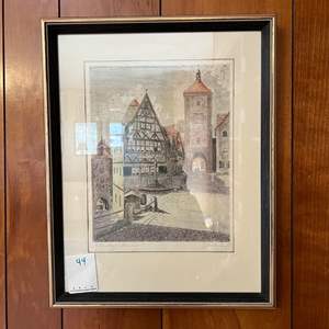 F- Lot #44 - 1938 Color Etching of Rothenburg, Germany