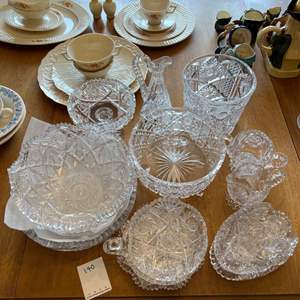 D- #140 - Antique Cut Crystal Glassware Lot - Assorted Serving Dishes and Bowls