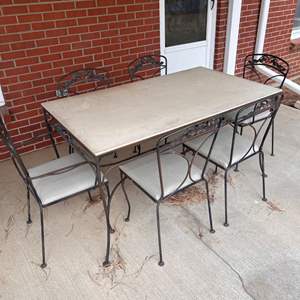 P- Lot #164 - Vintage Wrought Iron Dining Set - Table and Six Chairs