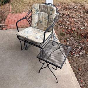 P- Lot #165 - Vintage Metal Patio Chair Glider and Side Table Set