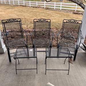 P- Lot #166 - Outdoor Furniture Lot - 3 Chairs & 2 Side Tables